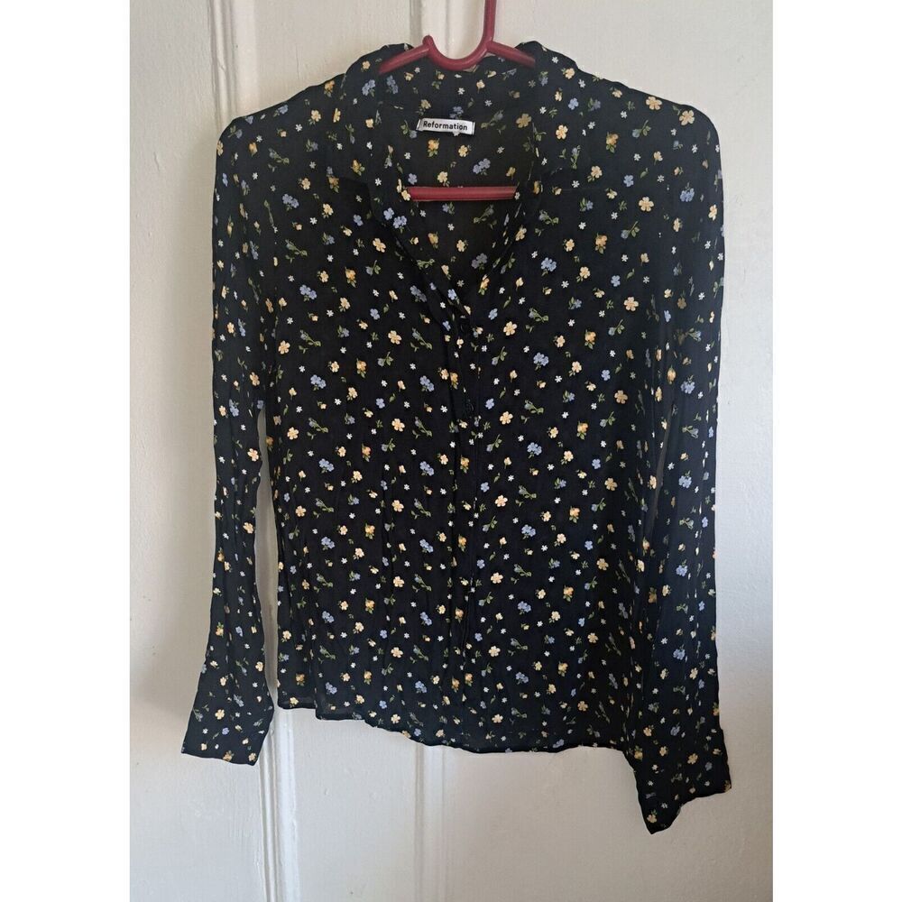 Reformation Black Floral Blouse